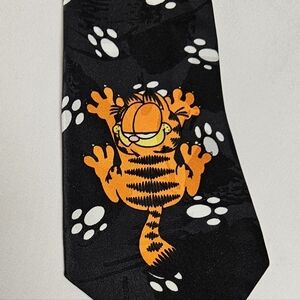 Mens Necktie Paws Addiction Garfield Black w/white paw prints Polyester 55" Long